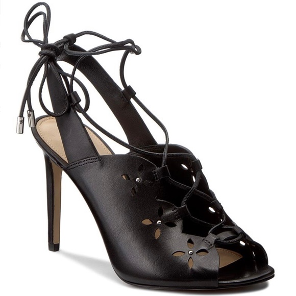 MICHAEL KORS THALIA BLACK LEATHER LACE UP SANDALS STILETTO HEELS SHOES PUMPS 9.5 - Picture 4 of 11